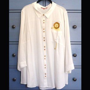 ModCloth Long Sleeve Rayon Blouse with Embroidery